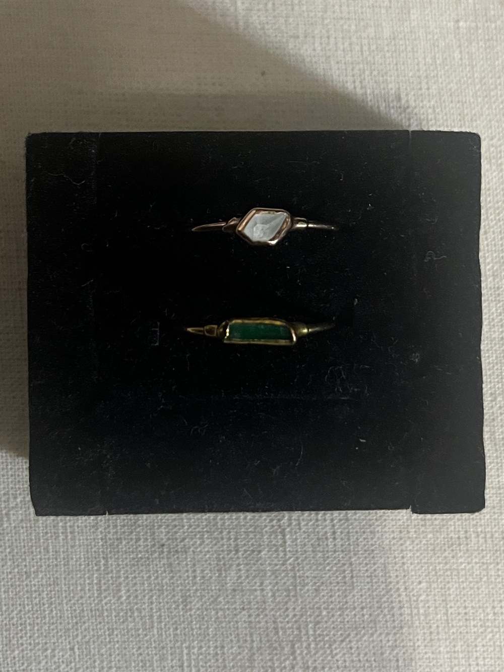 Ringcrush 24K Gold Filled Emerald Baguette and Herkimer Diamond Ring Set